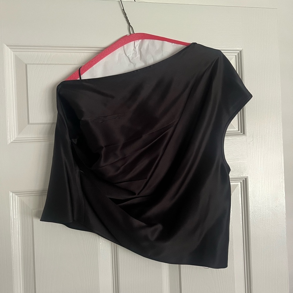 Michelle Mason Silk Asymmetrical Drape Top in Black